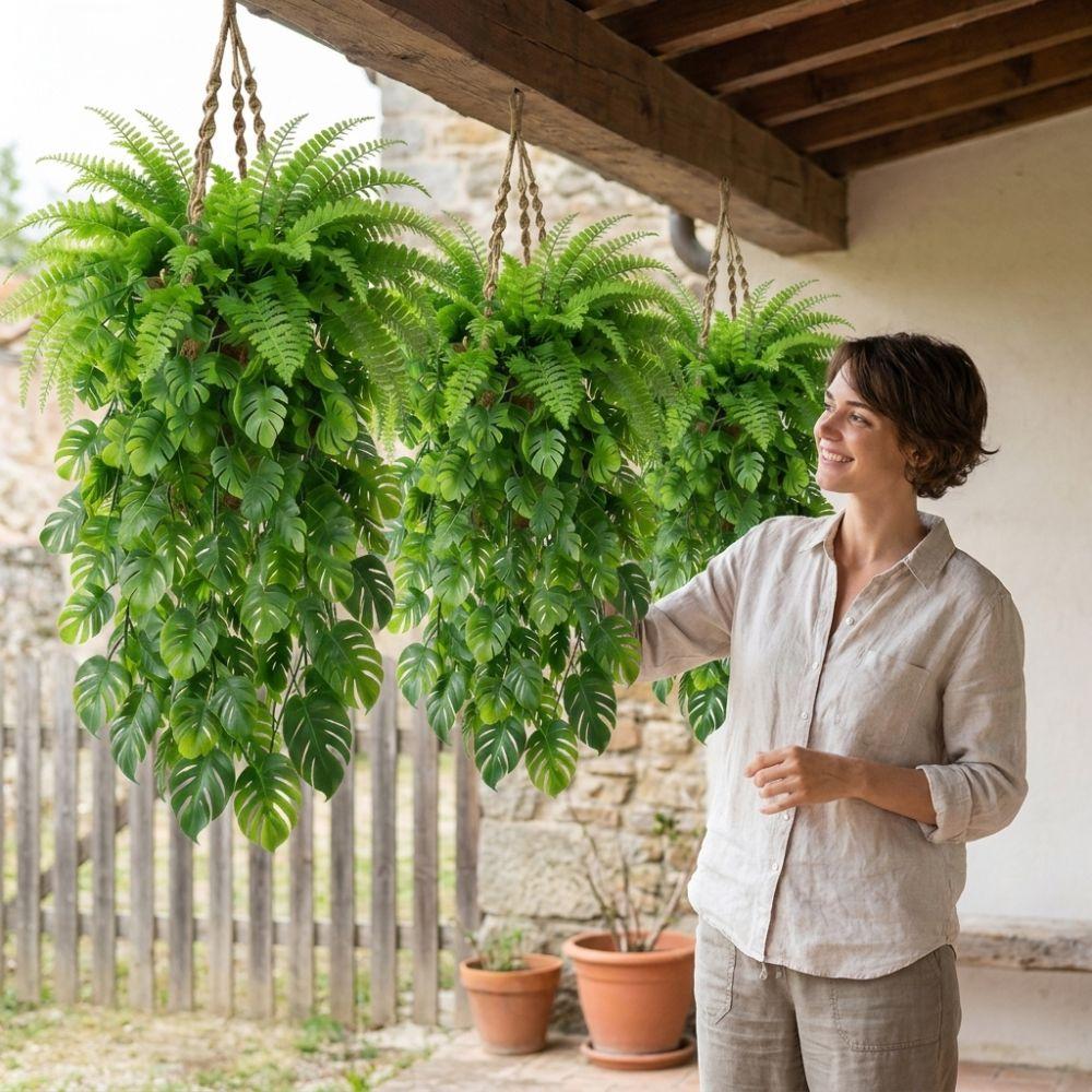 Plastic Artificial Hanging Monstera Vine Anti-Fade Dense Layered Branches Simulation Hanging Fern Realistic Flexible