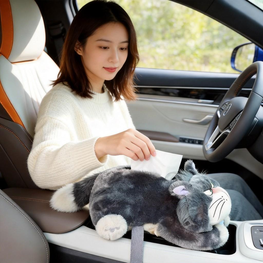 Cat Plush Tissue Box Cover Cute Cartoon Cat Tissue Holder For Home Car Interior Decor