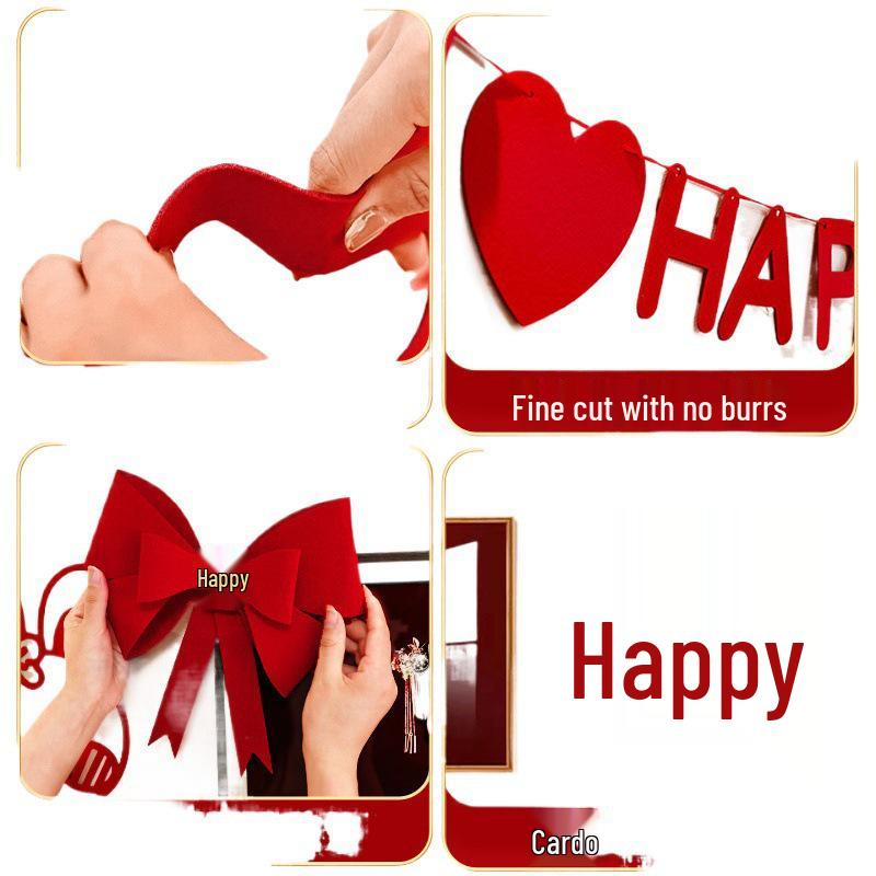 Elegant Wedding Bedroom Decoration Set: High-End Double Happiness Wall Décor with Flowers.