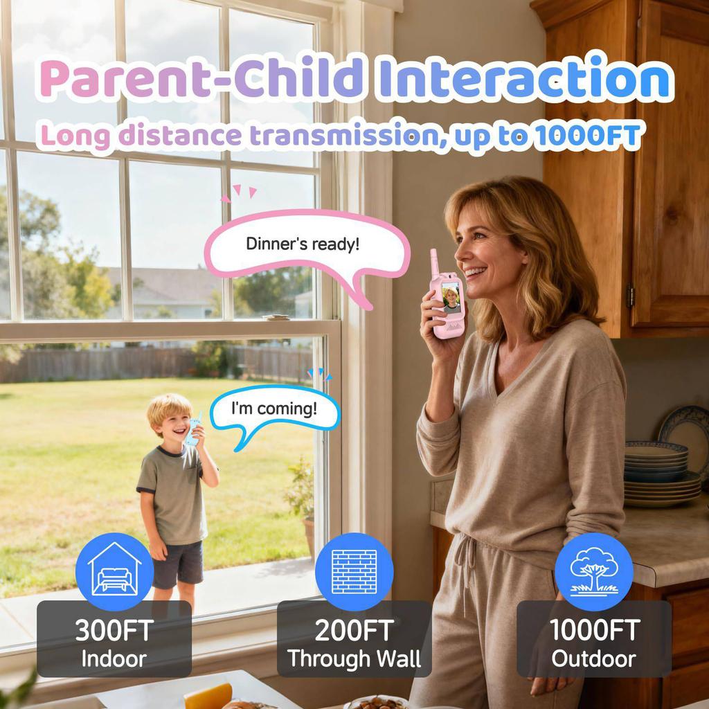 Video Walkie Talkies for Kids 2 Pack Rechargeable Toddler Toys for Indoor Camping Travel Birthday Gfits for Kids Ages 3-12