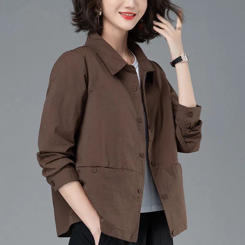 Women's Lightweight Short Outerwear Casual Slimming Shirt-Style Jacket for Middle-Aged Moms in Spring and Autumn