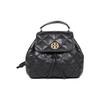 Vintage Minimalist Checkered Stitching Double T Metal Logo Leather Backpack Women Backpack Black Gold 137410-001