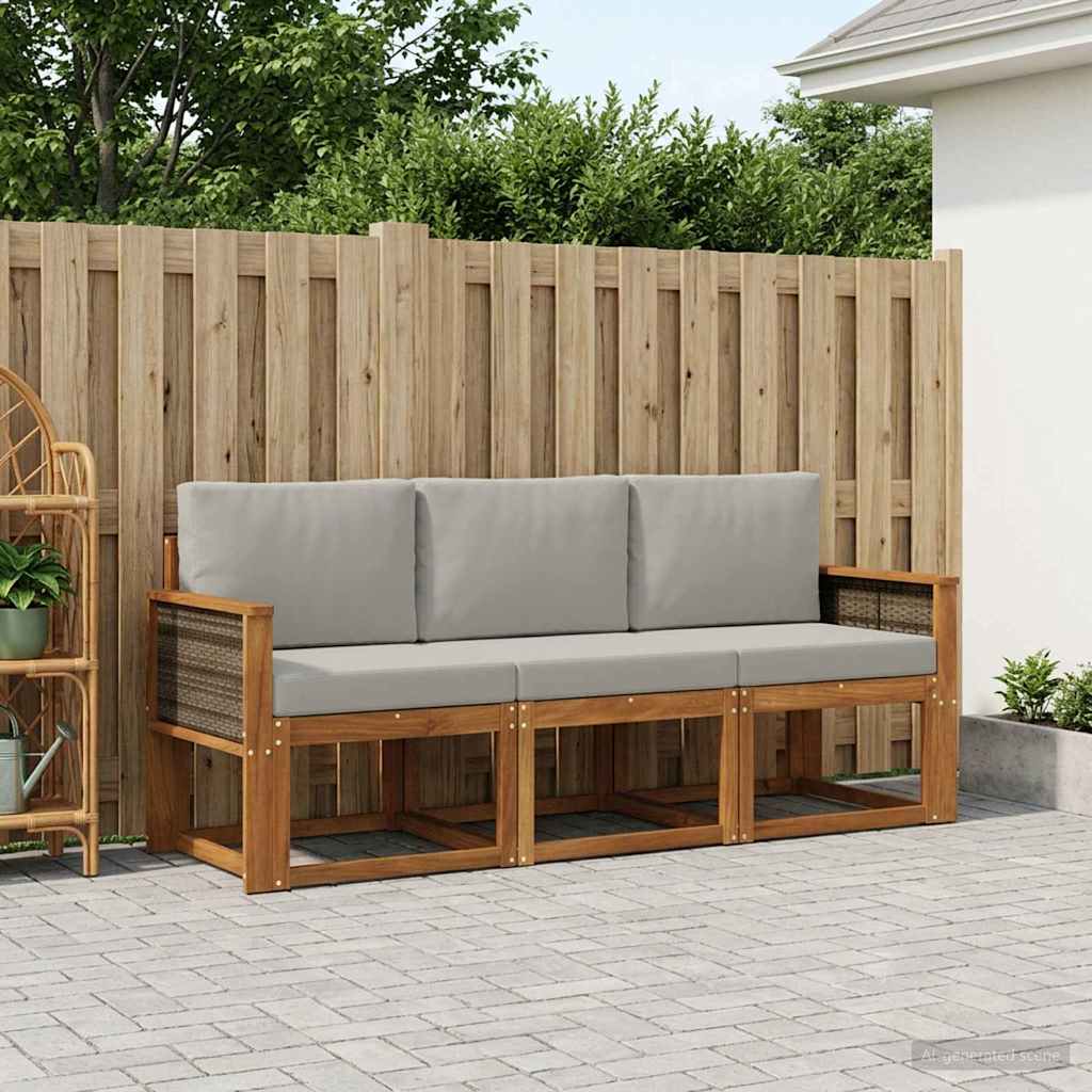 Outdoor Sofa Set with Cushions 3 Pcs Natural and Light Grey