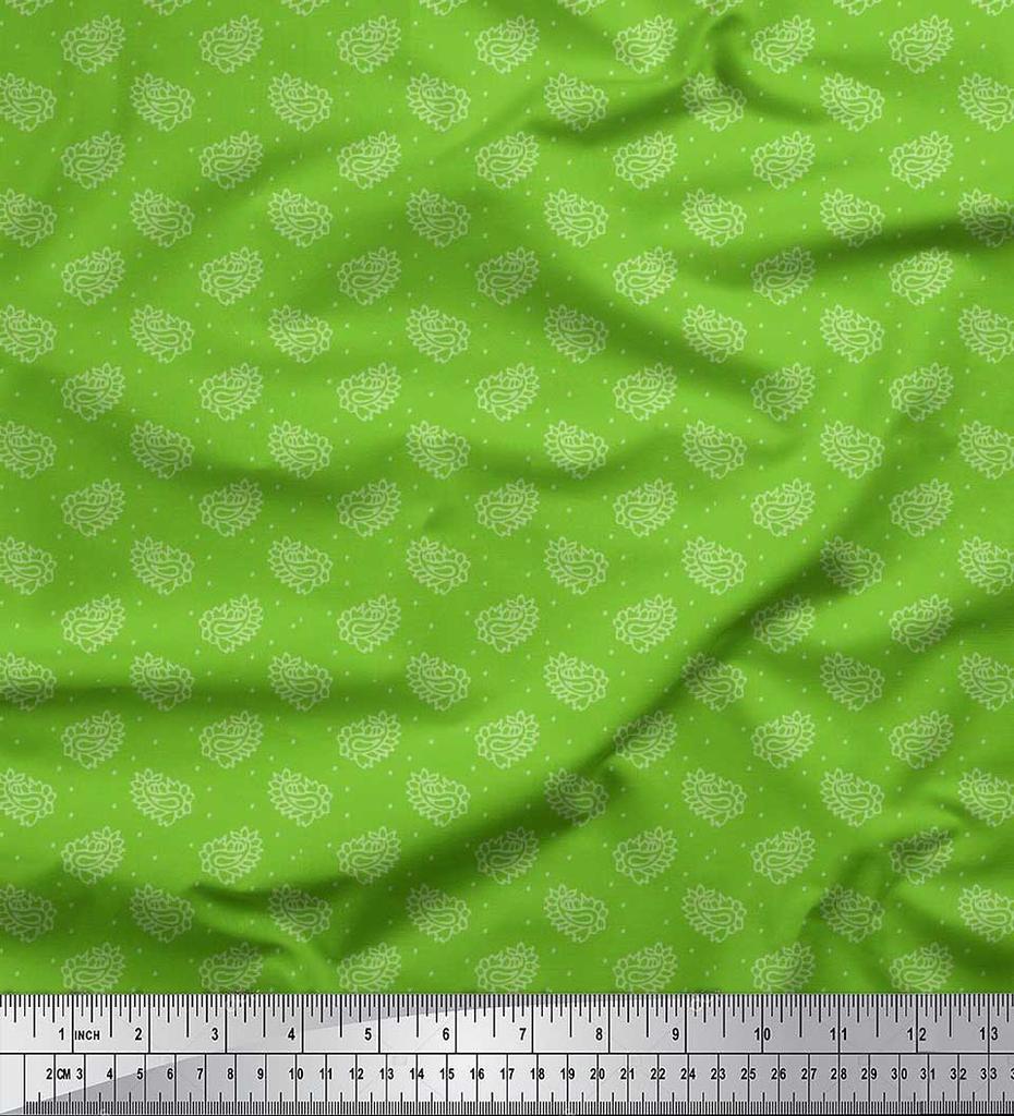 Soimoi Japan Crepe Satin Fabric Dot & Paisley Print Fabric by Metre 42 Inch