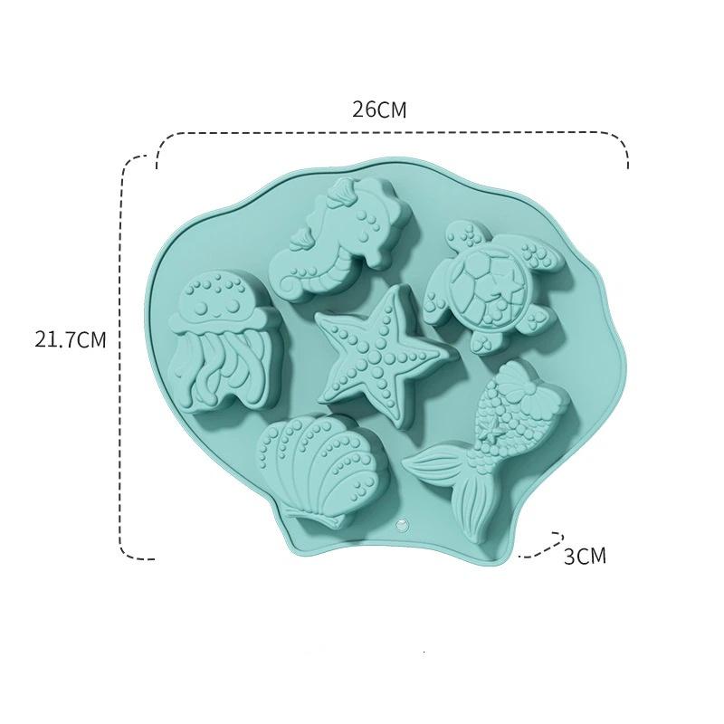 Ocean Fondant Silicone Mold Shells Mermaid Tail Seahorse Starfish Chocolate Mold Suitable For Mermaid Theme Cake Decoration Tool