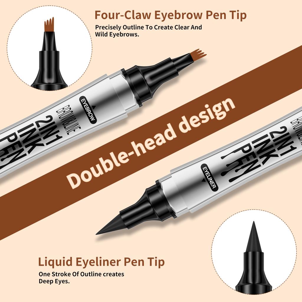 Double Head Four-Pronged Eyebrow Pencil + Eyeliner Quick-Drying Waterproof Eyebrow Pencil