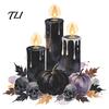 Retro Dark Fairy Tale Wall Decals Black Candle Pumpkin Skull Light Switch Sticker, Halloween Non Damaging Surface Art Removable Decal, Spooky