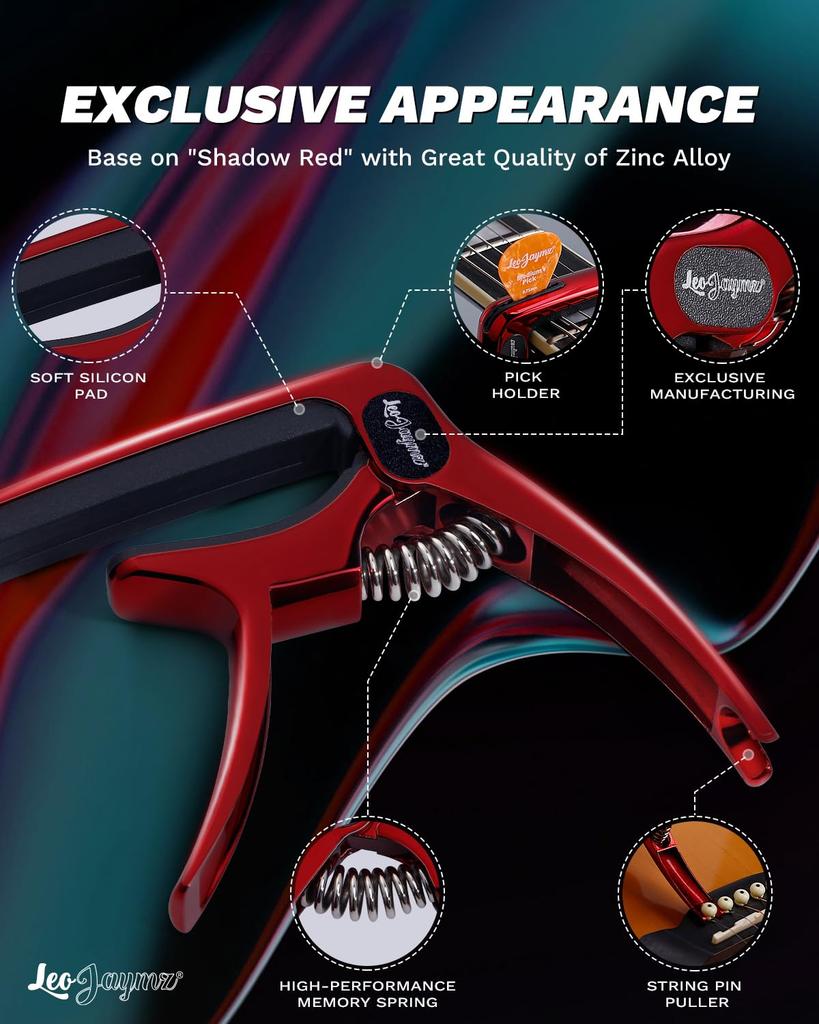 Leo Jaymz Guitar Capo for Zinc Alloy Metal Guitar Guitar Clamp for Bass Classical and Banjo Shadow Heavy-Duty Acoustic/Electric Guitars, Clip, Guitar,