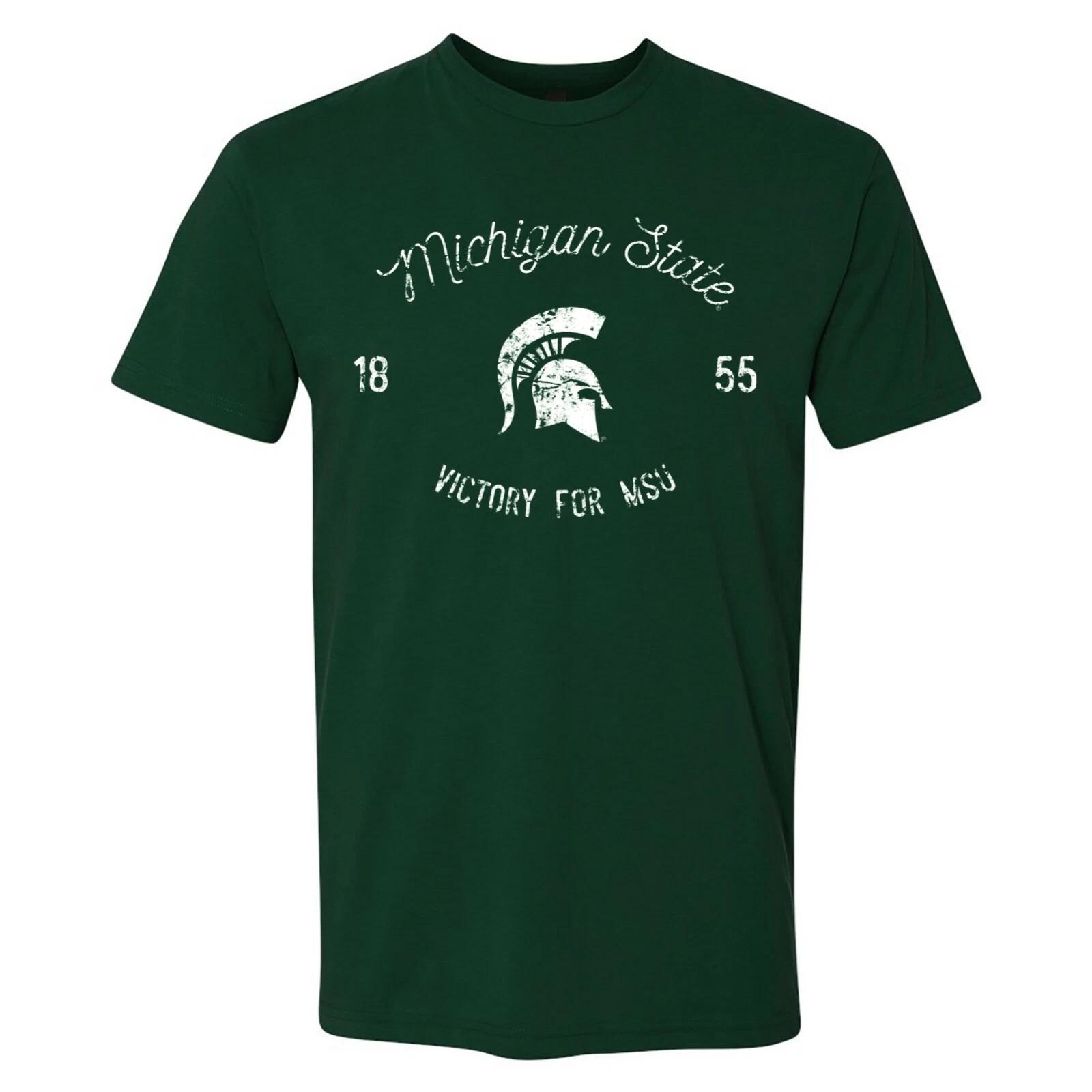 Michigan State Spartans Vintage Script Premium Cotton T-Shirt - Forest S