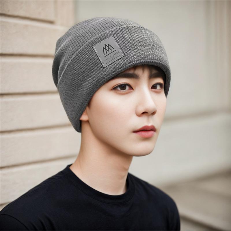 Hat Men's Winter Windproof, Cold-proof and Warm Wool Knitted Hat Super Thick Thickened Piled Headhat Big Head Circumference