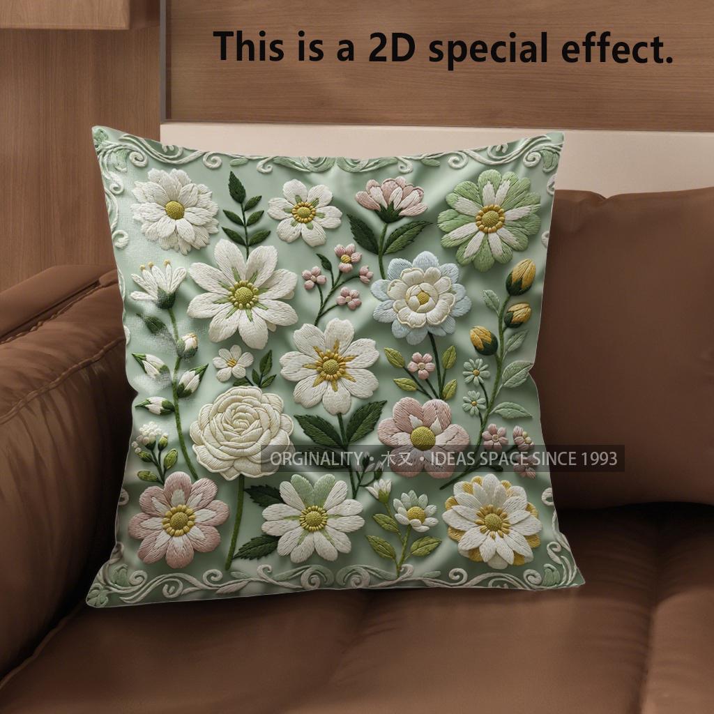 

2D Vintage Embroidered Floral Throw Pillow Covers Pattern Cushion Cover Suitable For Sofa Bedroom Car Pillow Cover 40x40cm