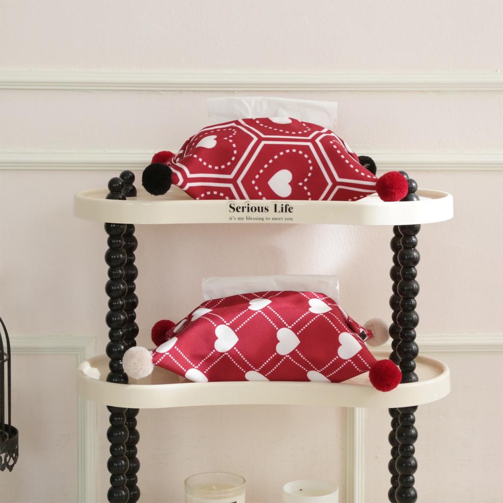 New Year's Festive Tissue Box, Creative Pom-pom Tissue Pack, Christmas-themed Heart-shaped Red Series