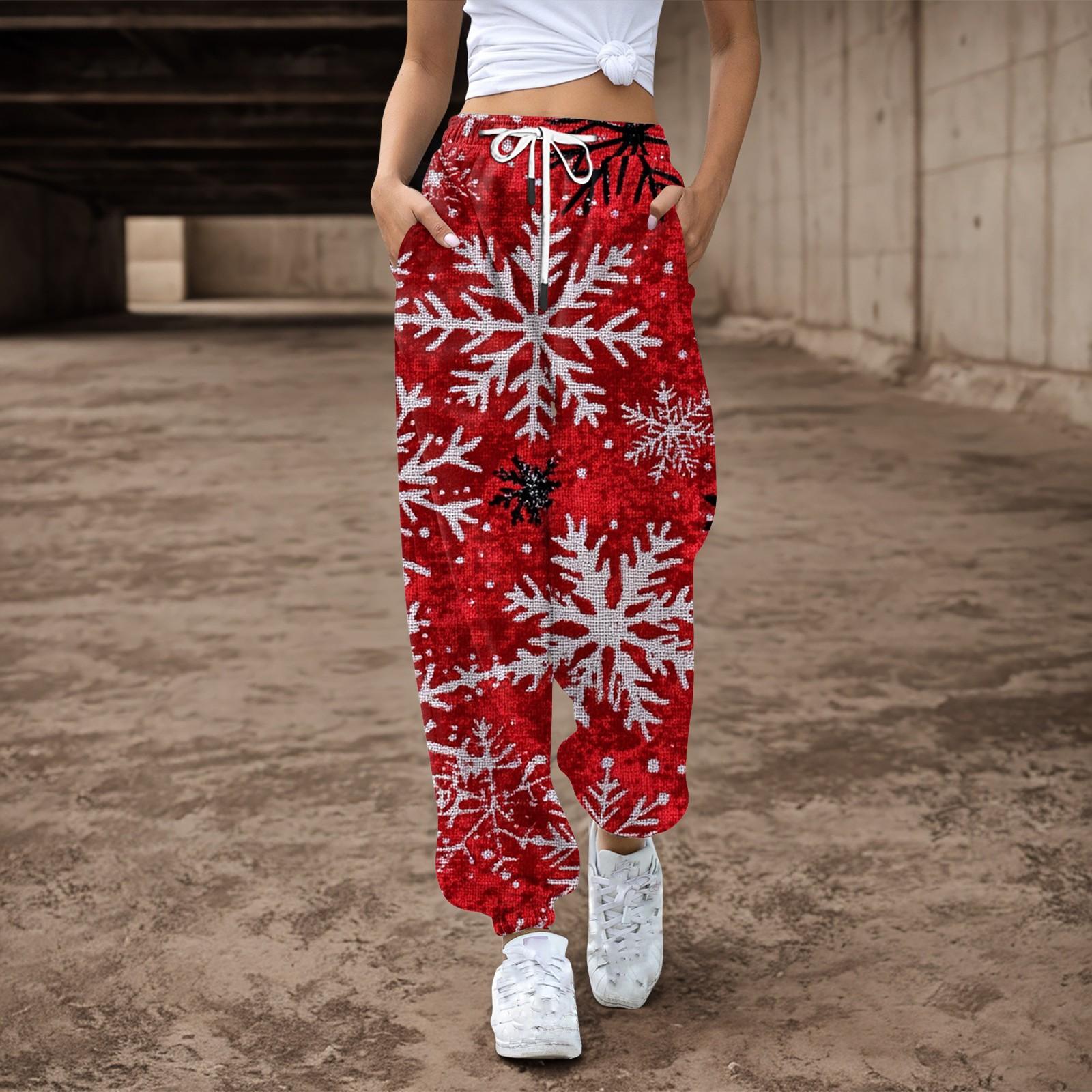 Женские повседневные брюки с завязками на резинке и рождественским принтом — фото 8