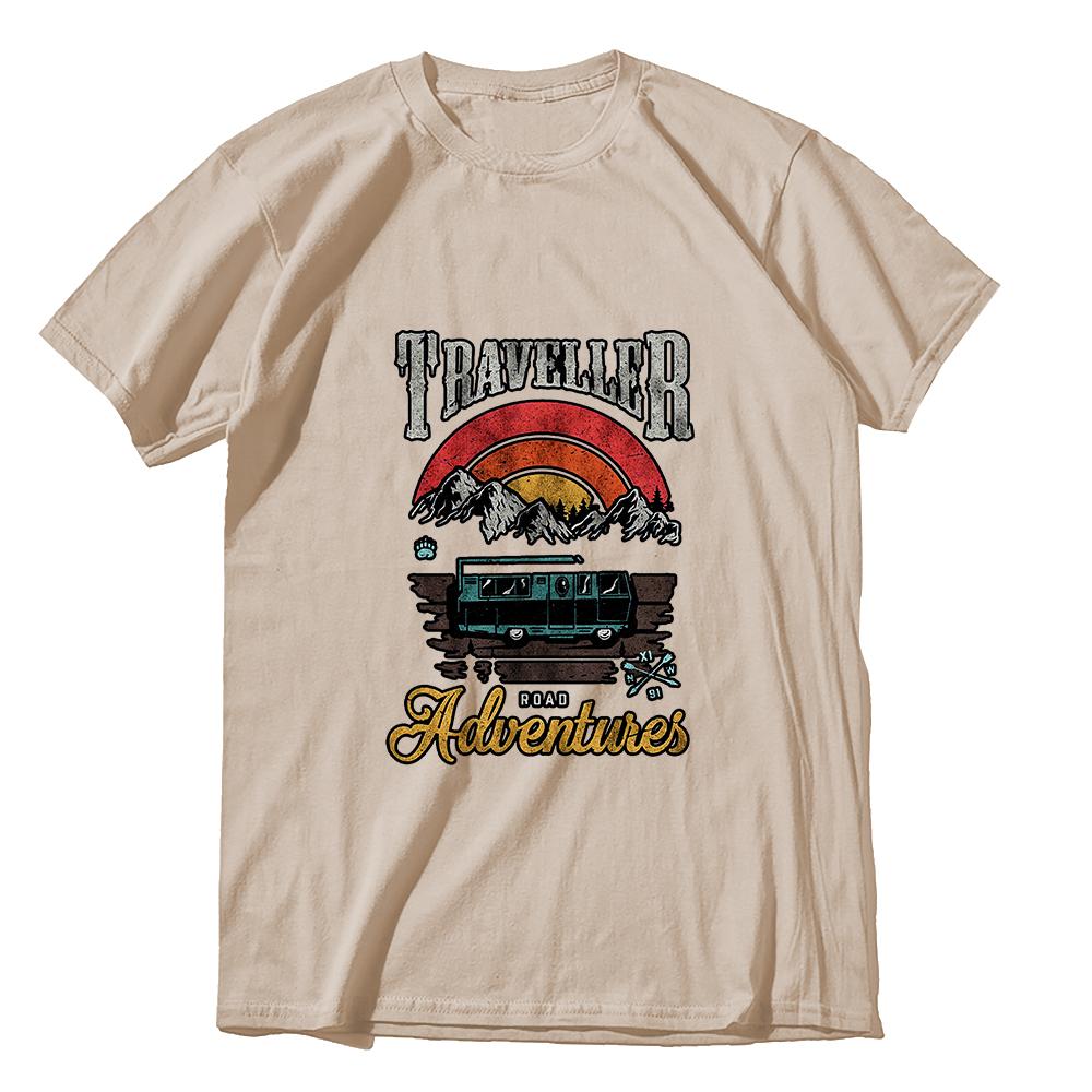Coolmind YA007 100% Cotton Big Size Cool Traveller Print Men T Shirt Exclusive Graphic Loose Men Tshirt Cotton Tee Shirts Man