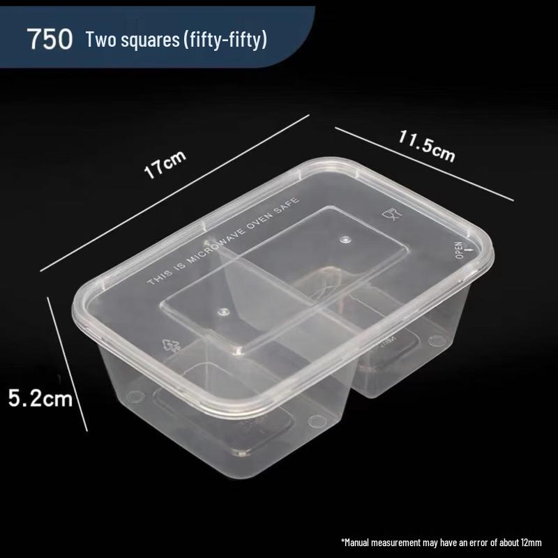 Disposable 750ml Two-Compartment Plastic Meal Box