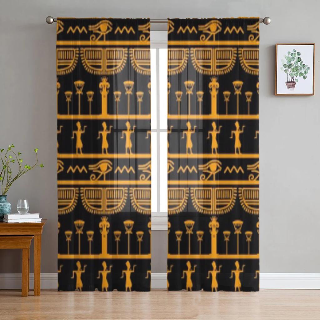 Stamkonst egyptisk vintage etnisk skira gardiner för vardagsrum Transparent Tyll Fönster Gardin Sovrum Kök Slöja Draperier