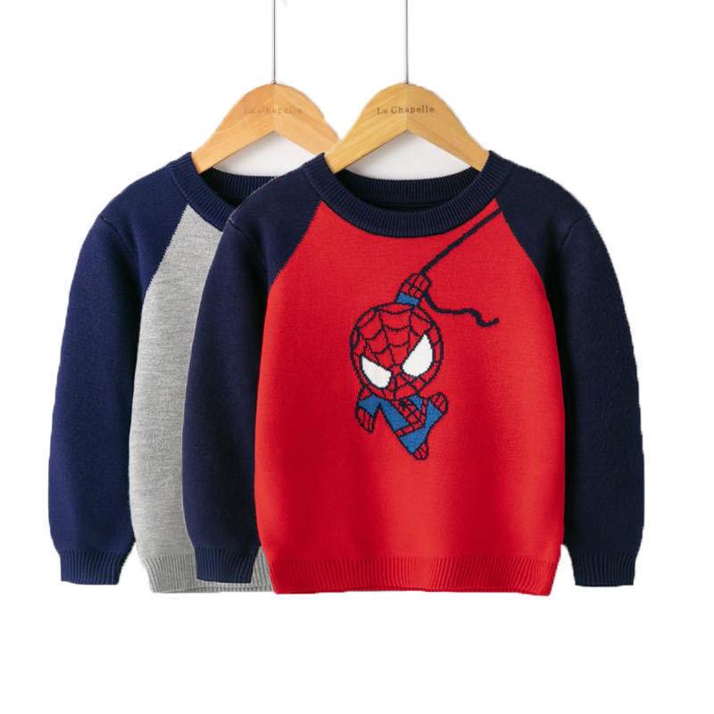 Children's New Autumn/Winter Double-Layer Knitwear Boys' and Girls' Warm Knitted Sweaters Pullover Cartoon-Printed Sweaters Base Layer Sweaters