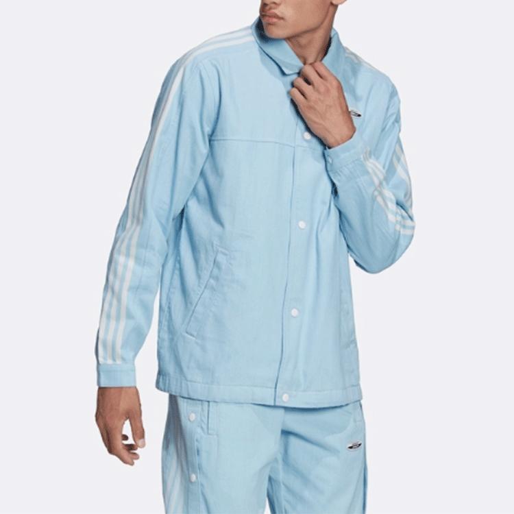 Adidas Originals Jachetă de trening cu guler cu dungi Trefoil Bărbați Jachete Albastru HC9497