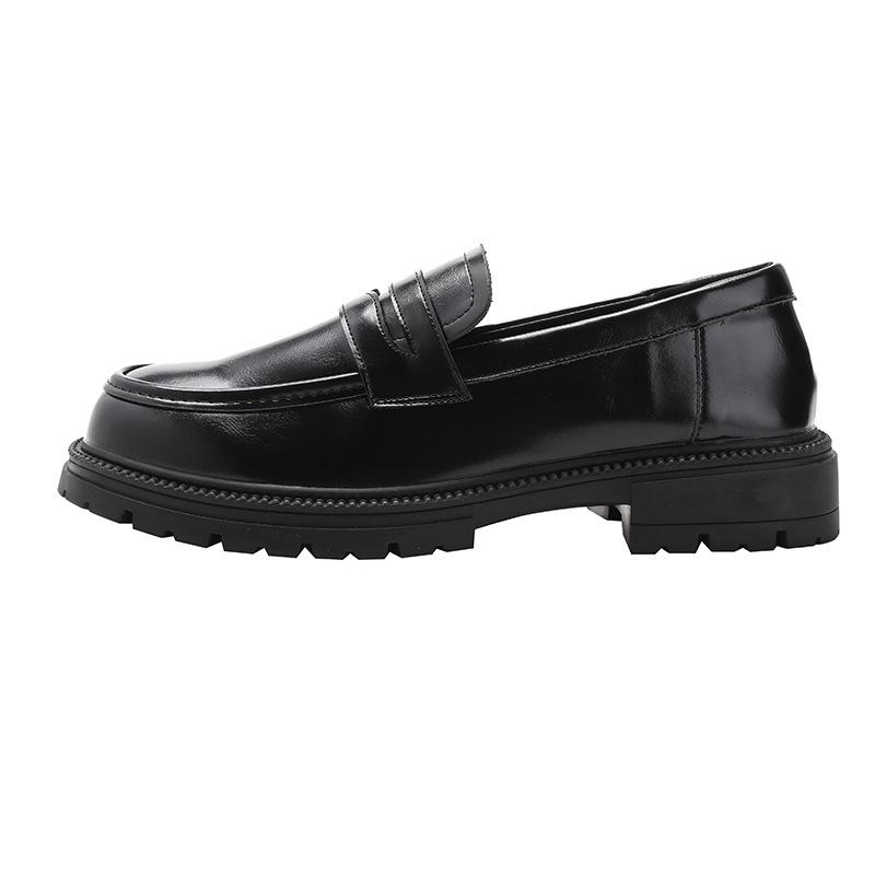 Damskor 2025 Brittisk stil läderloafers - Höst slip-on, mångsidiga arbetsskor med tjock sula