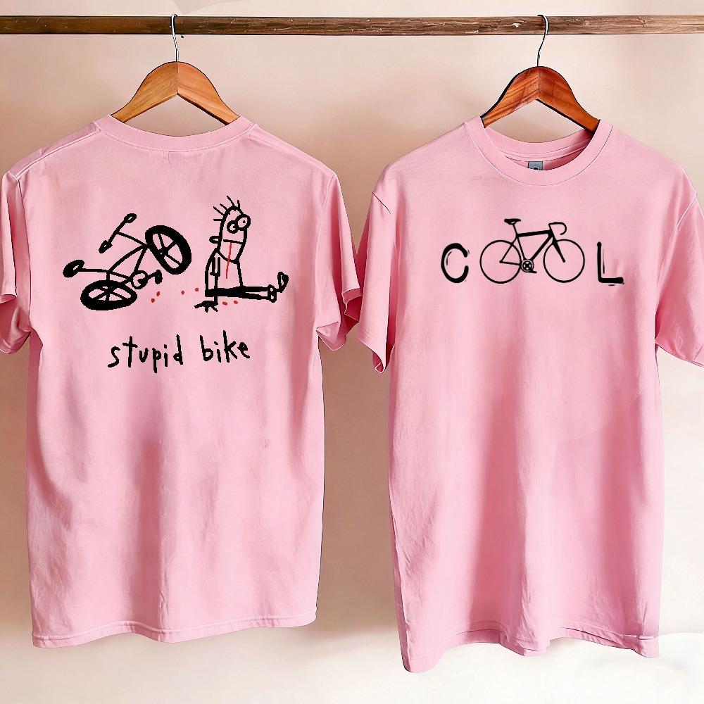 Cartoon Casual Short Sleeve Crew Neck TShirt for Unisex Novelty Graphic Tee Stupid Bike Cool Print Regular Fit Vintage Aesthetic