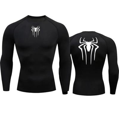 Herren Kompressions-T-Shirt mit Spinnenmuster Sport Muskel Fitness Eng Schnelltrocknend Langarm Atmungsaktiv Fitnessstudio Base Layer Kleidung
