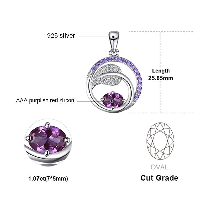 

S925 Серебро AAA Фиолетовый Красный Циркон Простое Модное Круглое Женское Ожерелье Ювелирные Изделия