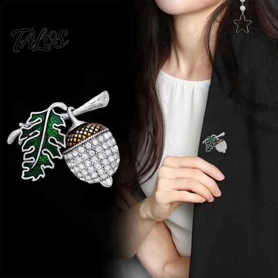Acorn Brooch Pin Bling Rhinestone Brooch, Green Leaf Decorative for Suits Coats Bags, Jewelry Accessory Men Women Outfits