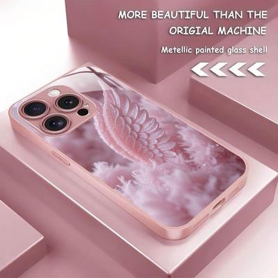Engelsflügel Design Einzigartig Rosa Metalllack Glas Handyhülle Für iPhone 11 12 13 14 15 16 17 Pro Max 15 14 Plus 17 Air 16E Hülle