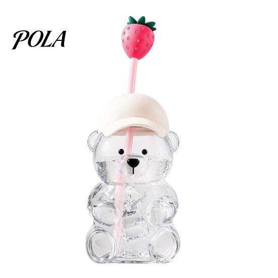 Removable Straw Heads Cute Bear Glass Cup with & Lid, 500/591ml Plastic/Glass Water Bottle for Cold/Hot Drinks, Pattern Coffee Mug Adults, Home Office