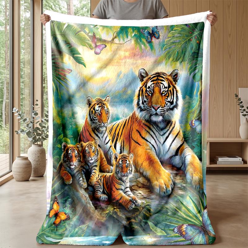 Tiger Family In Jungle 1 Theme Blanket Lightweight Warm Flannel Blanket Decorative Throw Blanket for Home Decoration