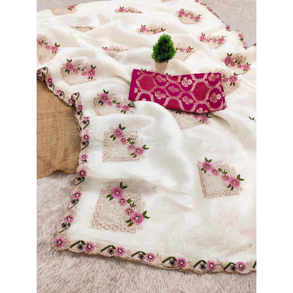 Beautiful Floral Embroidery all Over The Saree