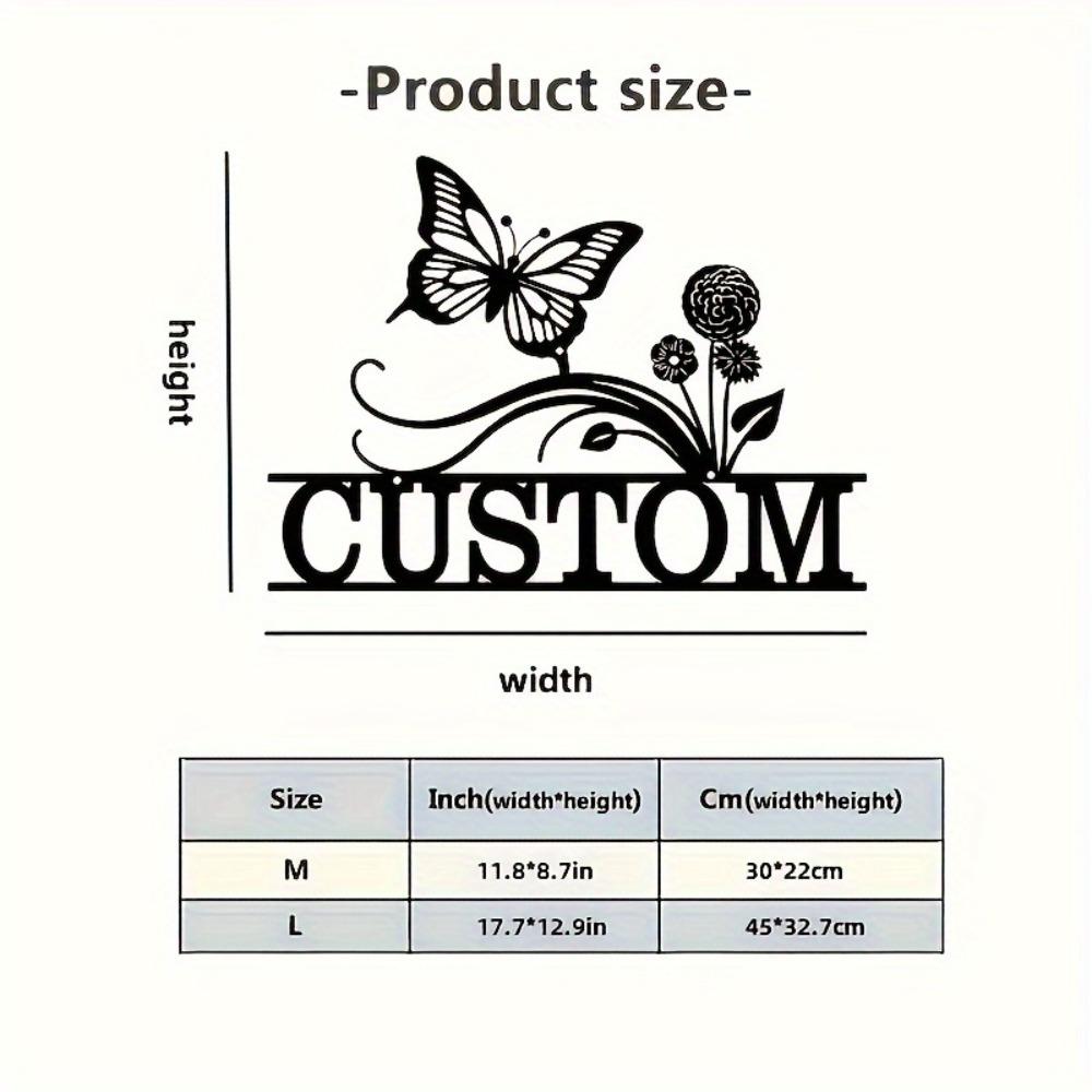 

Exquisite Handmade Metal House Sign Butterfly Flower Design Customizable Name Weatherproof Housewarming 30cm