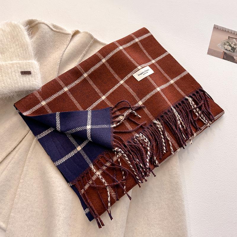 Fashion Autumn Winter Warm Cashmere Scarf Plaid Pattern Long Tassels Women Thicken Wrap Shawl Lady Muffler Bufanda Pashmina New