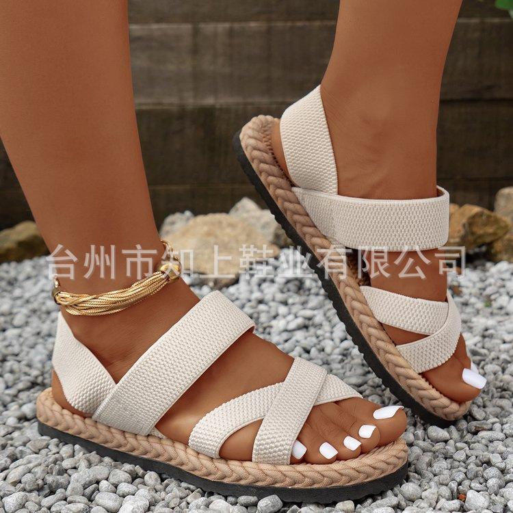Women's Large Size Slope Heel Sandals Shoes Summer Casual Buckle Design Thick Sole Beach Sandals 36-43