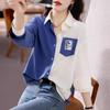 Woman Spring Autumn Style Blouses Shirts Lady Casual Long Sleeve Turn-down Collar Patchwork Printed Tops