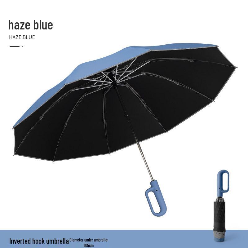 Automatic Windproof Folding Umbrella with Sun Protection, Reverse Design for All Weather, Black