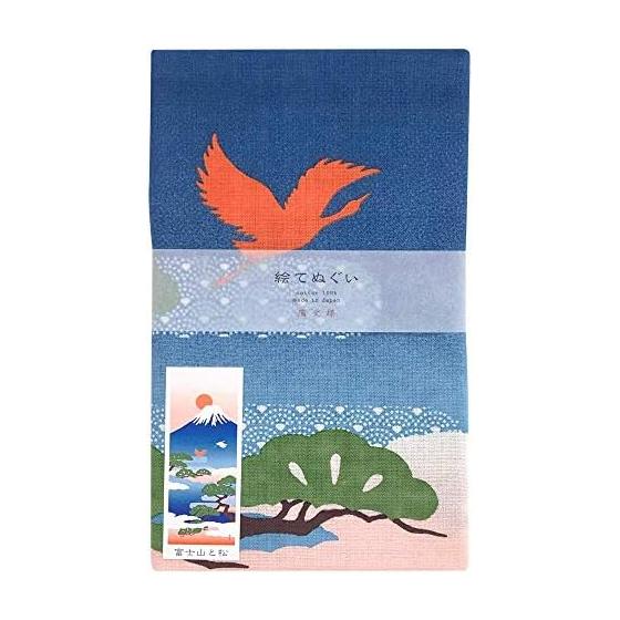 Hamamonyo Tenugui Hand Towel - Mt. Fuji and Pine, Blue - Dyed with Yokohama's Traditional Nassen Stencil Dyeing Technique