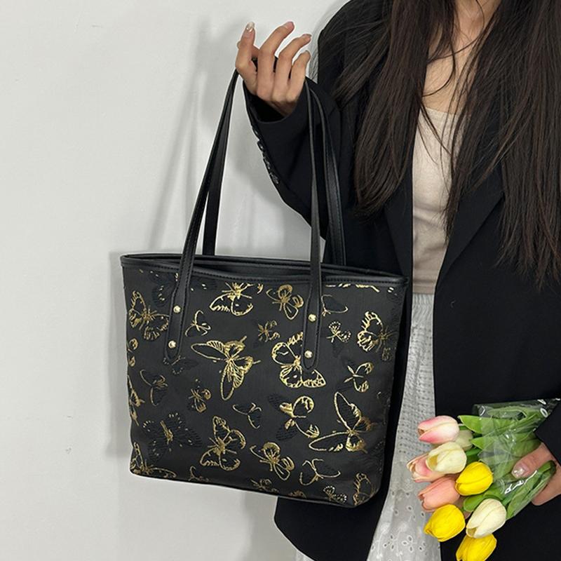 Chinese Butterfly PU Leather Shoulder Bag For Women Large Capacity Underarm Purse Elegant Casual Satchel Handbag KTY