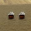 Baguette Garnet Stud Earring | Simple Silver Stud | Round Stud Earring