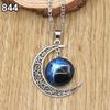 Women Fashion Galactic Glass Alloy Chain Crescent Moon Pendant Necklace
