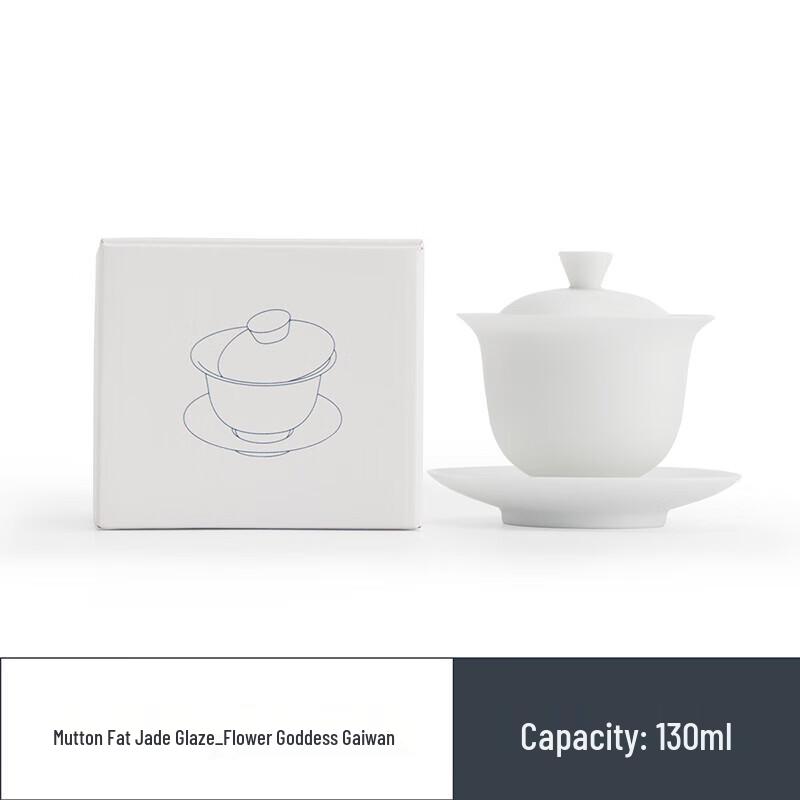 Mutton-Fat Jade Glaze Ceramic Gaiwan Tea Bowl