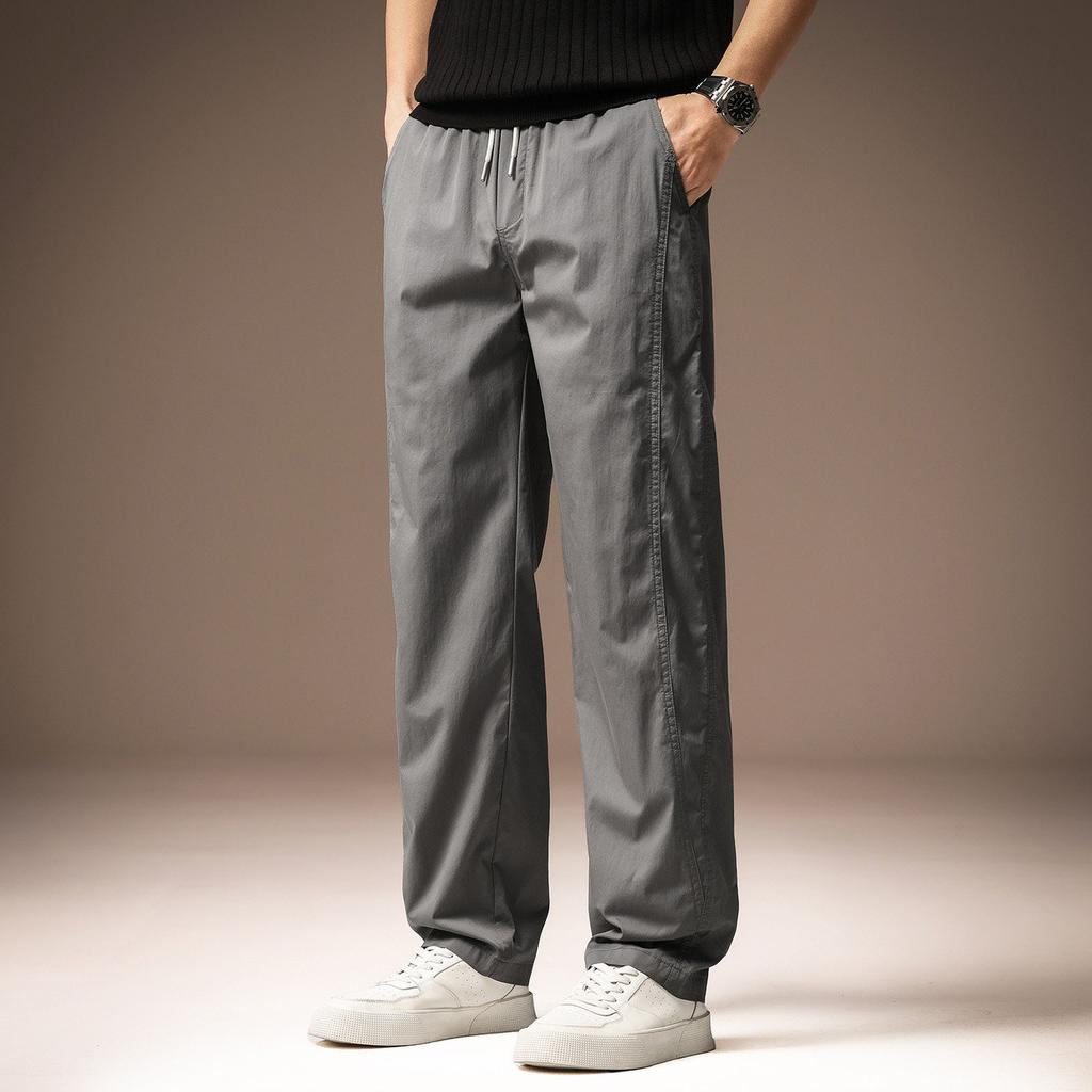 High-end American Retro Simple Straight Casual Pants Men's Summer Thin Loose Wide-leg Sports Tooling Splicing Trousers