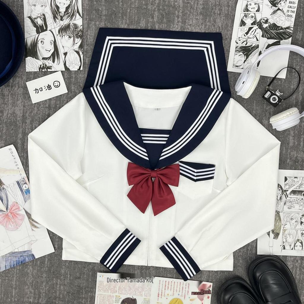 Authentic Japanese School Style White Sailor Suit for Graduation & Performance