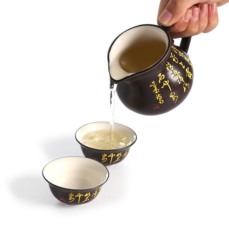 Schwarzes Tang-Gedicht Kung Fu Tee-Set Keramik Lila Ton Geschenk Deckelschale Teekanne Teetasse Set Haushalt Chinesischer Stil Tee-Set