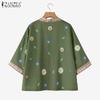 ZANZEA Women Floral Print Loose Casual 3/4 Sleeve Kimono Cardigan Blouse