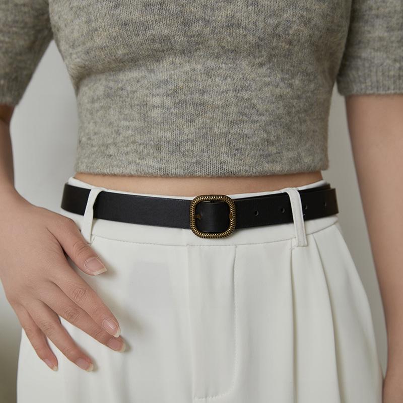 

Brown leather belt, genuine leather vintage belt for women, new versatile style, suitable for decorating with jeans, simple black cowhide чёрный