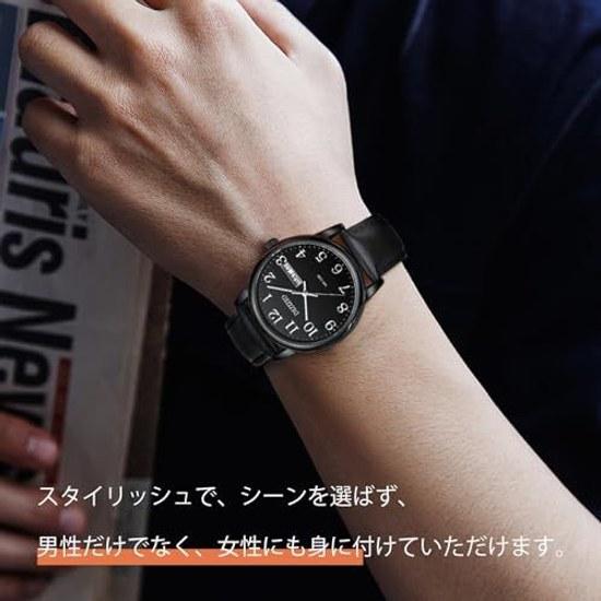 Mens watch analog waterproof leather strap simple popular stylish business classic date day slim easy-to-read dial unisex (Black B)