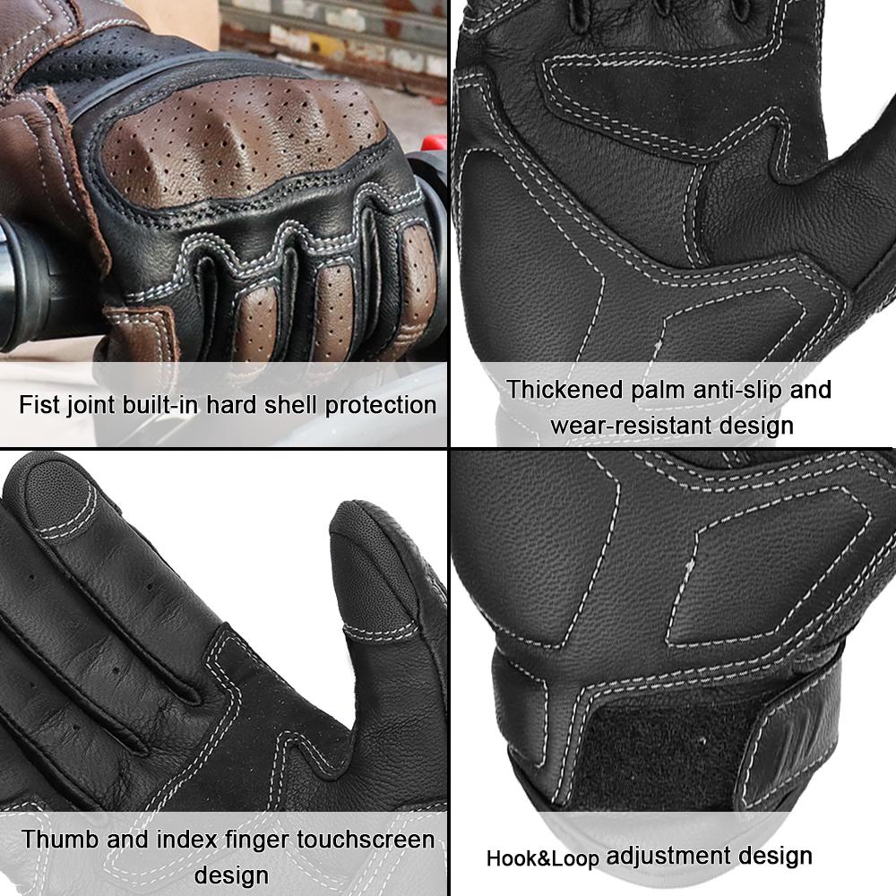 Vintage Motorcycle Gloves Genuine Leather Motorbike Road Racing Glove Retro Men Protective Gears CE Approved Touch Screen