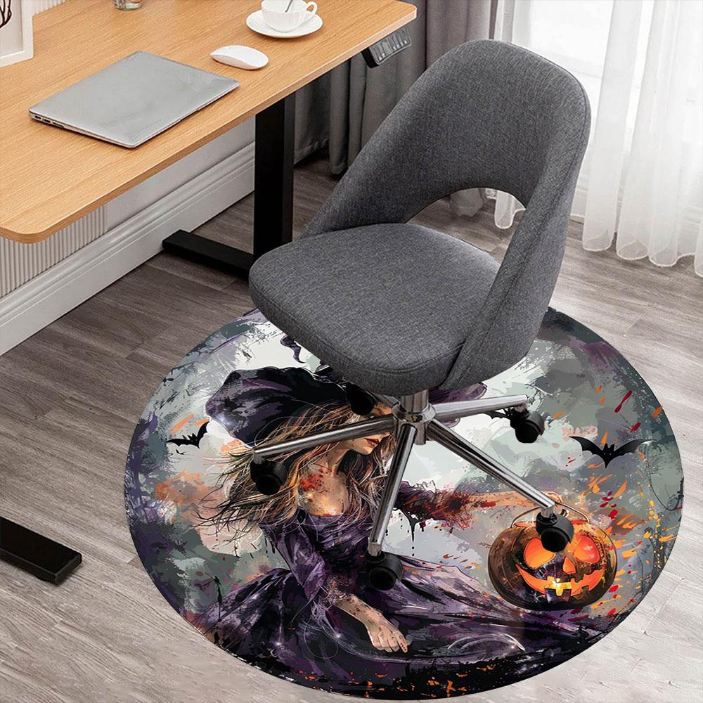 1pc Witch Halloween Round Chair Mat Office Area Rug - Non-Slip, Floor Mat for Office, Bedroom, Ideal Home Decor Gift C0112022