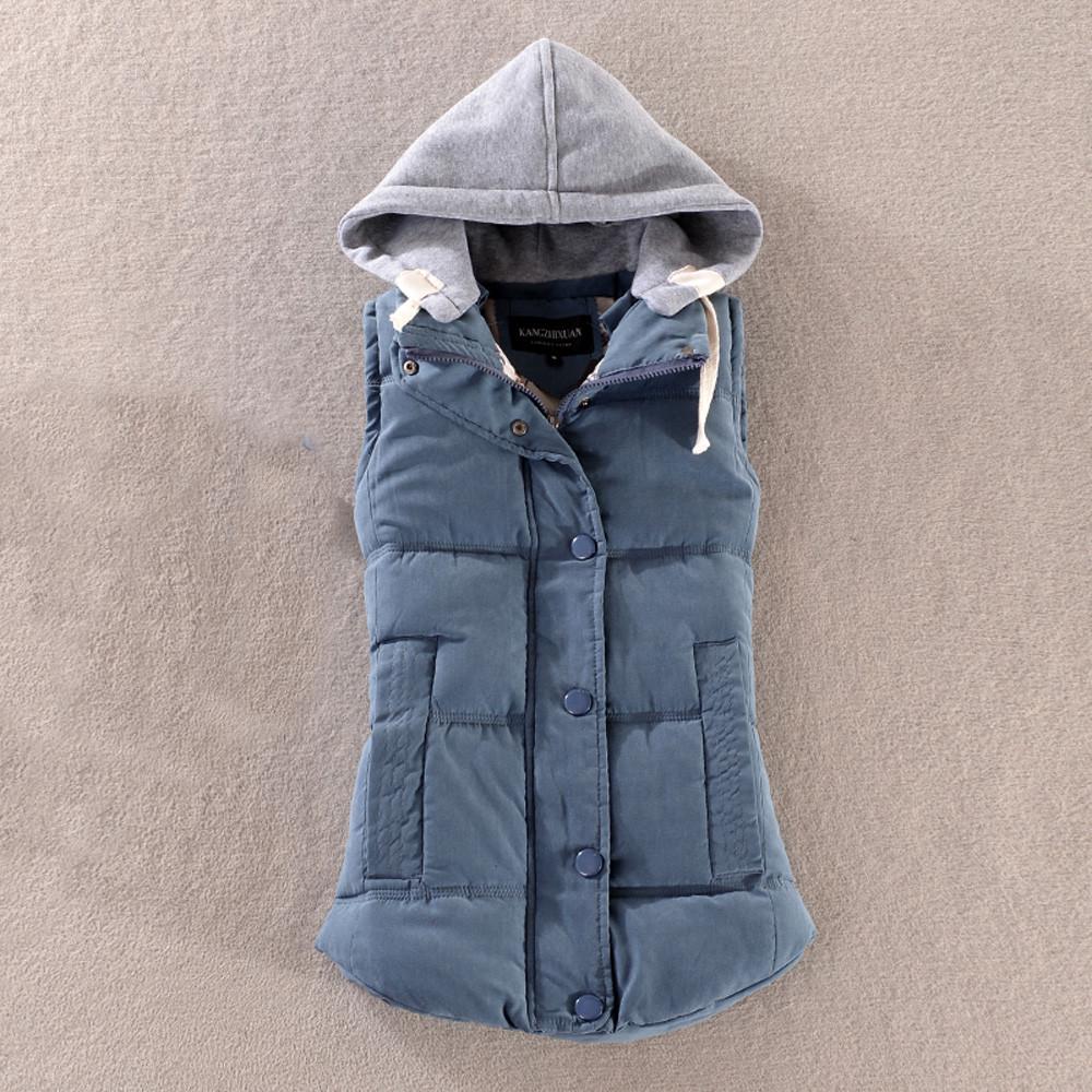 Damesvest Warm mouwloos jack Katoen Effen vest met capuchon voor bovenkleding